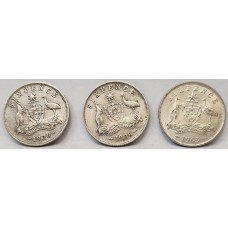 AUSTRALIA 1936 - 1963 . SIXPENCE . 3 MONARCH'S . 3 COINS AUSTRALIA 1936 - 1963 . SIXPENCE . 3 MONARCH'S . 3 COINS